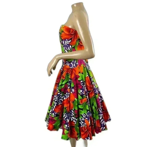 AJ Bari Dress 8 Women Floral Fit Flare Strapless All Over Print Bow Zip Formal - Picture 4 of 10